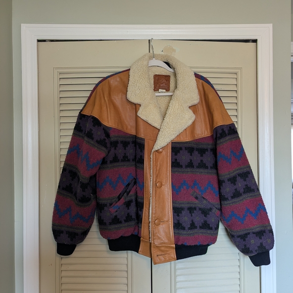 Other - Men's Multicolor Patterned Jacket with Shearling Collar
